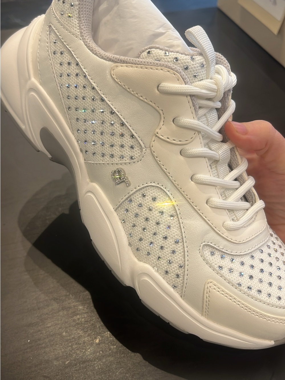 Sergio Rossi White Crystal-Embellished Chunky Sneaker